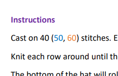 screenshot of beginner hat pattern